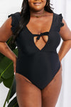 Seashell Ruffle Sleeve One-Piece in Black (Online Only)