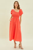 Smocked Cutout Midi Dress (Online Only)
