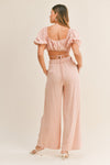 Dusty Pink Cut Out Crop Top and Belted Pants Set (Online Only)