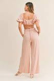 Dusty Pink Cut Out Crop Top and Belted Pants Set (Online Only)