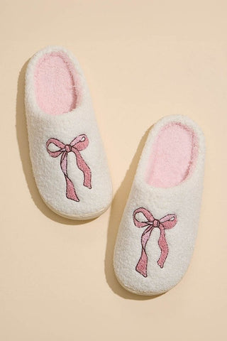 Bow Embroidered Cozy Slippers