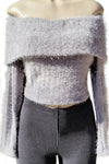 GWEN OFF SHOULDER FUZZY SWEATER