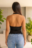 SAMMIE LACE TRIM HALTER TOP - BLACK