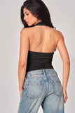 WHITNEY STUDDED HALTER TOP - BLACK