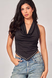 WHITNEY STUDDED HALTER TOP - BLACK