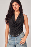 WHITNEY STUDDED HALTER TOP - BLACK