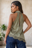 NAOMI LACE TRIM TOP - OLIVE
