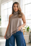 NAOMI LACE TRIM TOP - TAUPE