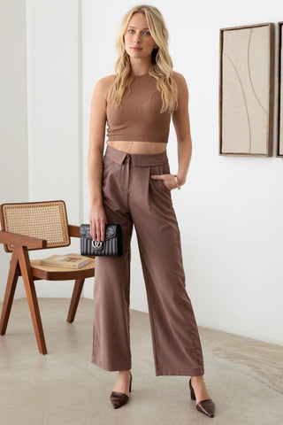 WOVEN TAILORED WIDE LEG PANTS