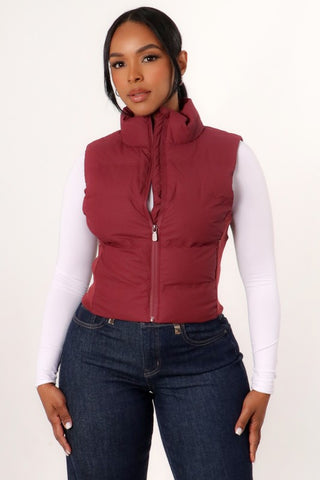 LYSS SLIM-FIT PUFFER VEST - BURGUNDY