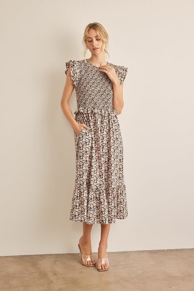 leila midi dress Leila Floral Print Midi Dress M / Teal Mix
