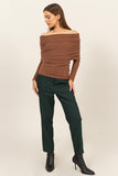 Brown Fuzzy Off Shoulder Textured Top (Online Only)