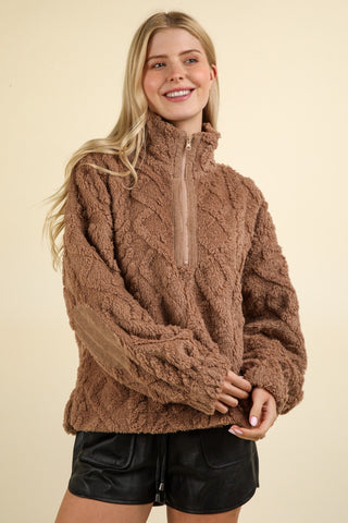 Mocha Cozy Girl Fall Fuzzy Fleece Sweatshirt (Online Only)