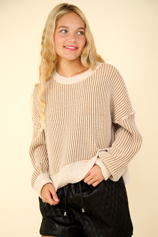 Exposed Seam Striped Slit Sweater (Online Only)