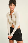 Ribbed Double Zip Cropped Cardigan (Online Only)