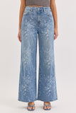 EMBOSSED FLORAL WIDE LEG JEANS