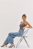 EMBOSSED FLORAL WIDE LEG JEANS