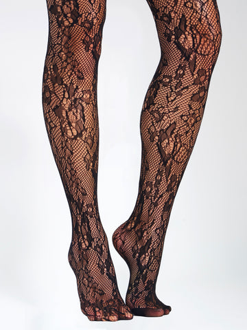 BLACK LACE FLORAL TIGHTS