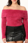 GWEN OFF SHOULDER FUZZY SWEATER
