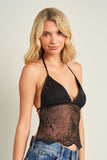 FLORAL EMBROIDERED SEQUIN HALTER TOP