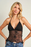 FLORAL EMBROIDERED SEQUIN HALTER TOP