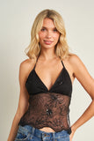 FLORAL EMBROIDERED SEQUIN HALTER TOP