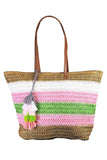 COLOR BLOCK STRAW TOTE BAG