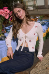 FLORAL EMBROIDERED FRONT-TIE CARDI