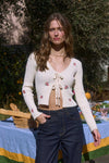 FLORAL EMBROIDERED FRONT-TIE CARDI