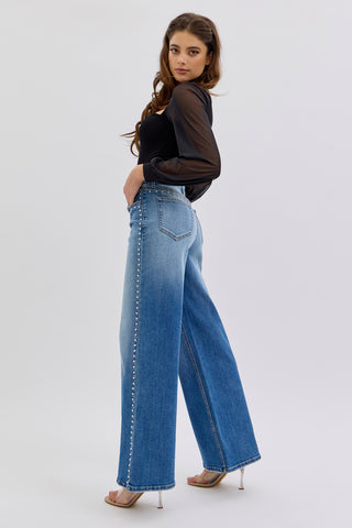 STUDDED WIDE LEG JEANS