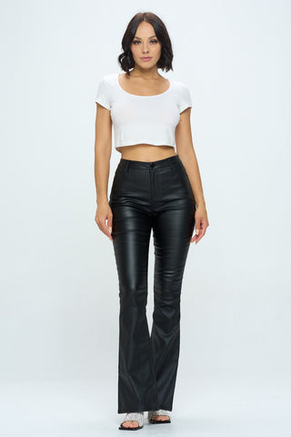 EVIE FAUX LEATHER FLARE PANTS