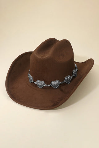 WESTERN HEART COWBOY HAT - BROWN