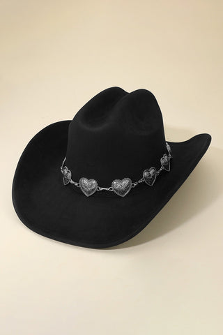 WESTERN HEART COWBOY HAT - BLACK