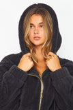 STAY A WHILE PLUSH ZIP-UP JACKET - BLACK