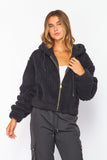 STAY A WHILE PLUSH ZIP-UP JACKET - BLACK