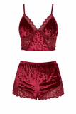 VELVET ROMANCE LACE SLEEP SET - WINE