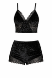 VELVET ROMANCE LACE SLEEP SET - BLACK