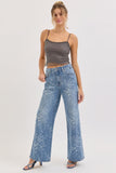 EMBOSSED FLORAL WIDE LEG JEANS