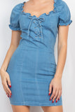 CATCHING EYES LACE-UP DENIM DRESS