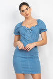 CATCHING EYES LACE-UP DENIM DRESS