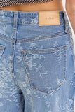 EMBOSSED FLORAL WIDE LEG JEANS