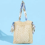 FLORAL SCARF WOVEN TOTE - IVORY