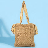 FLORAL SCARF WOVEN TOTE - TAN