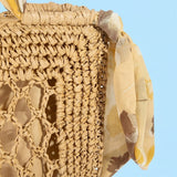 FLORAL SCARF WOVEN TOTE - TAN