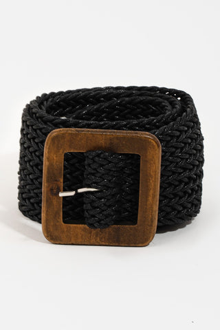 WOODEN SQUARE BUCKLE BRAIDED BELT