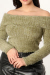 GWEN OFF SHOULDER FUZZY SWEATER