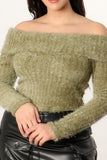 GWEN OFF SHOULDER FUZZY SWEATER