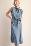 GENEVIEVE SATIN MIDI DRESS - SLATE