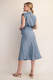 GENEVIEVE SATIN MIDI DRESS - SLATE