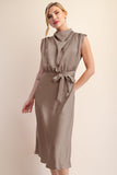 GENEVIEVE SATIN MIDI DRESS - MOCHA